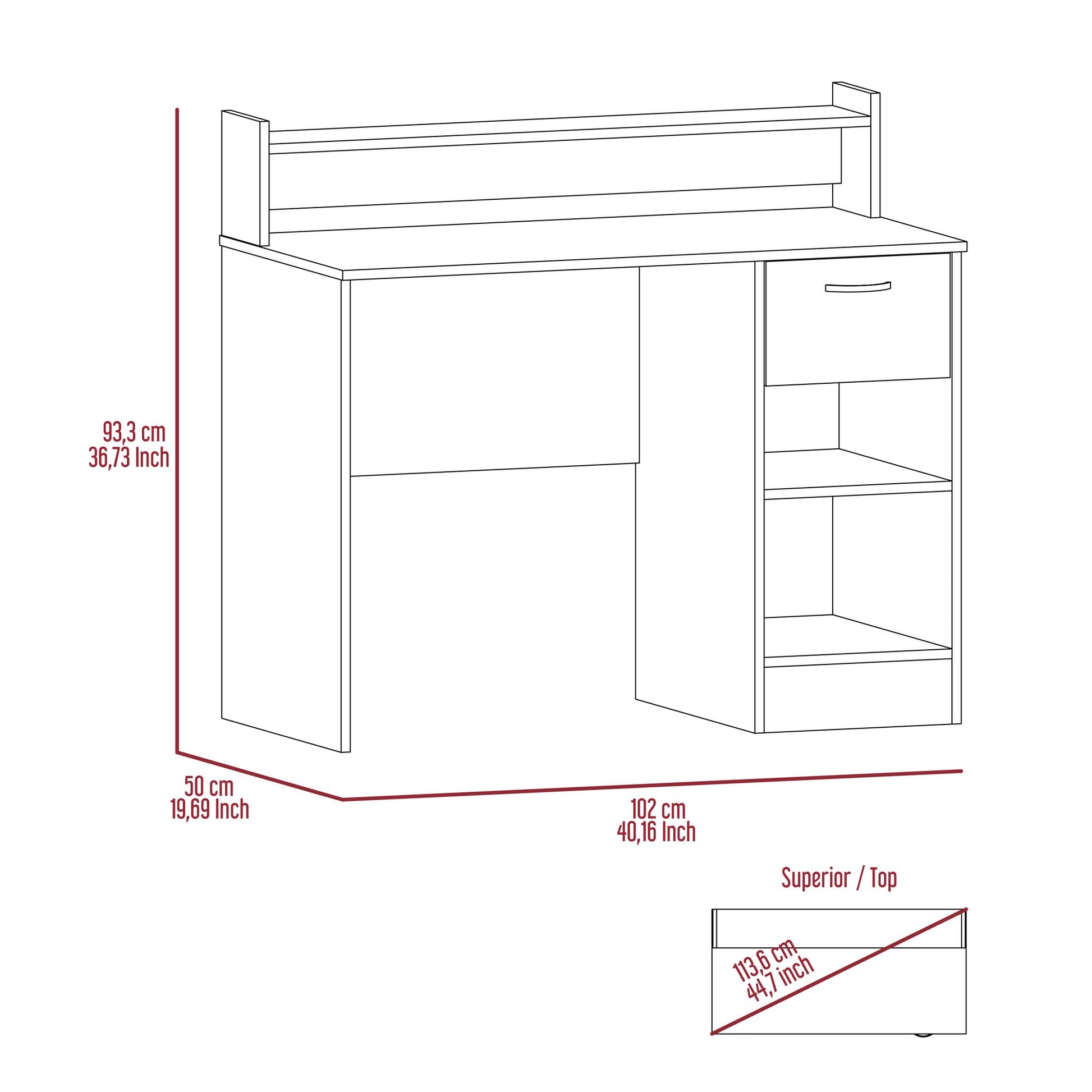 Charlotte Computer Desk with 2 Storage Shelves and Drawer image 4