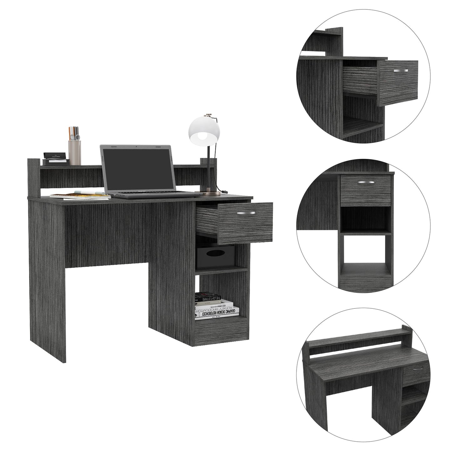 Charlotte Computer Desk with 2 Storage Shelves and Drawer image 8