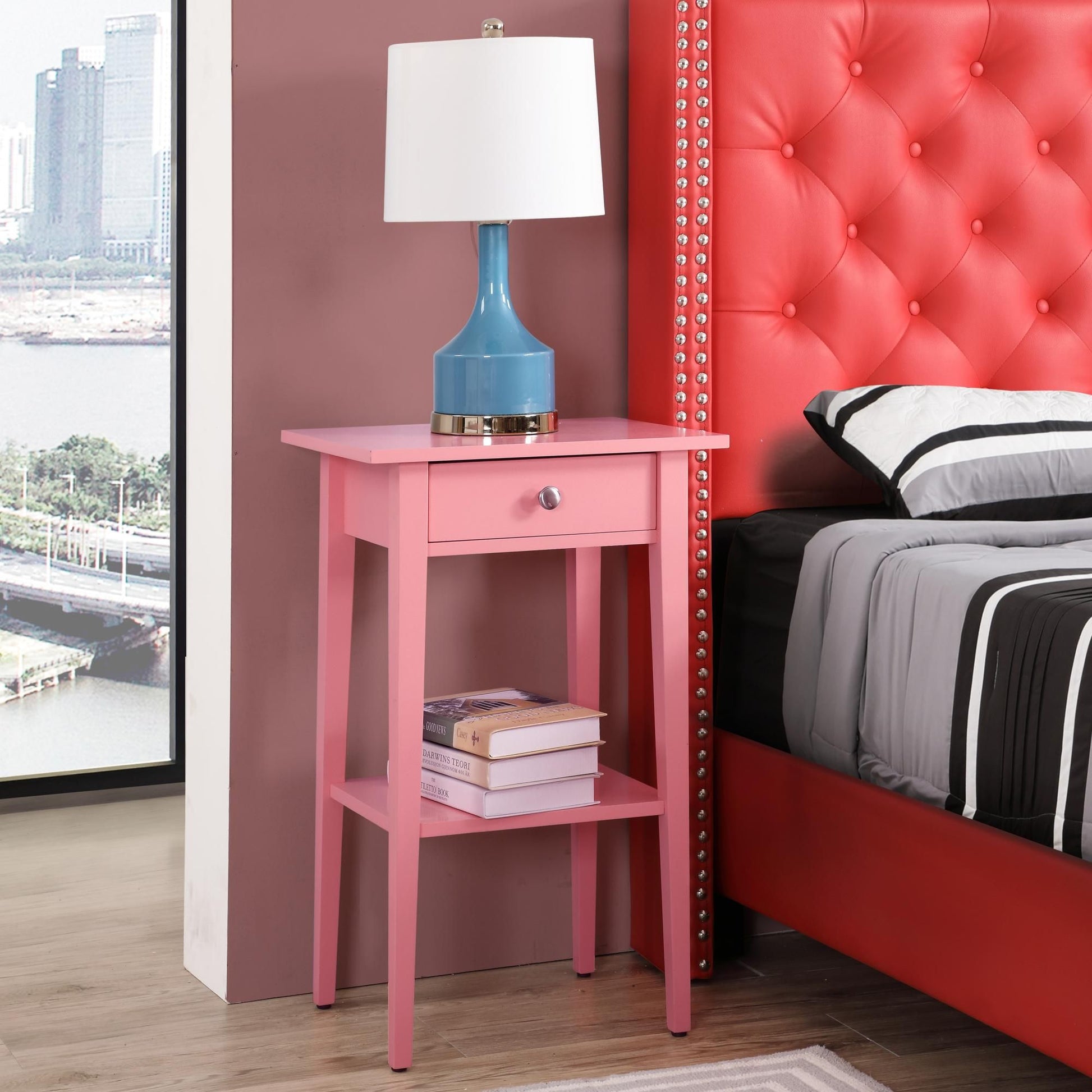 Charming Pink Contemporary Nightstand image 1