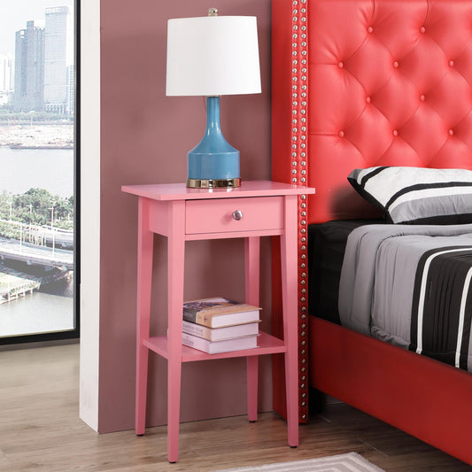 Charming Pink Contemporary Nightstand - front view showing bright pink finish and modern design