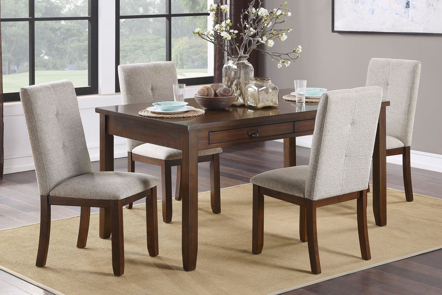 Chenille Upholstered Chairs Set of 2 Dark Cherry Finish Wood Frame Tufted Back Dining Chairs for Kitchen Funiture image 6