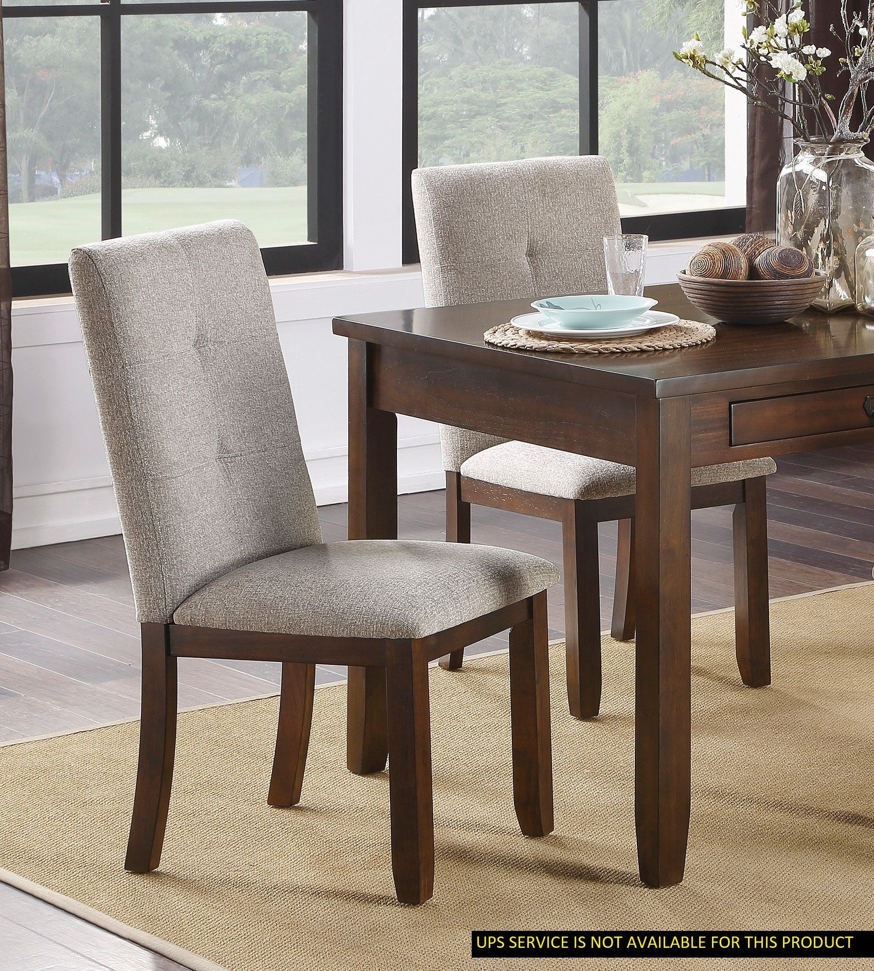 Chenille Upholstered Chairs Set of 2 Dark Cherry Finish Wood Frame Tufted Back Dining Chairs for Kitchen Funiture image 3
