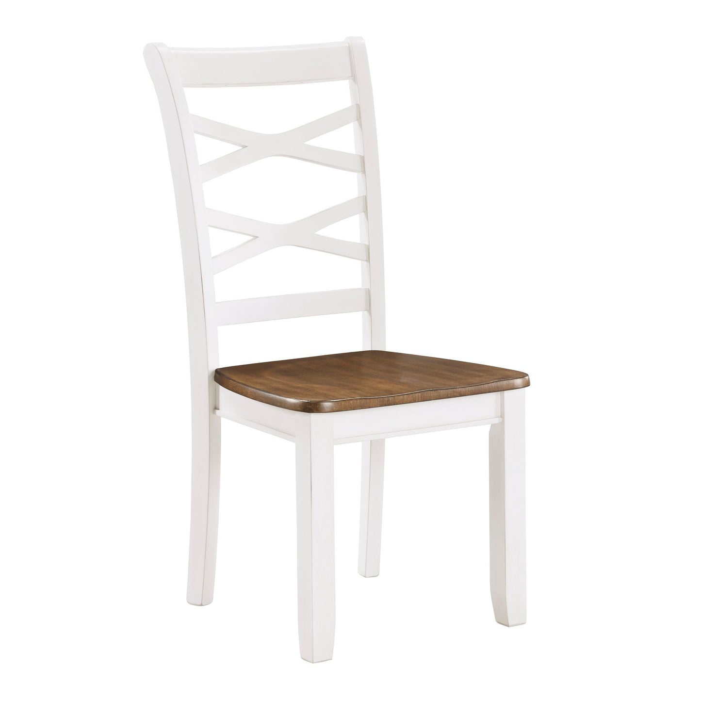 Cherry and White Finish 7pc Dining Set Table and 6 Side Chairs Set Double X-Back Design Wooden Casual Country Style Dini image 5