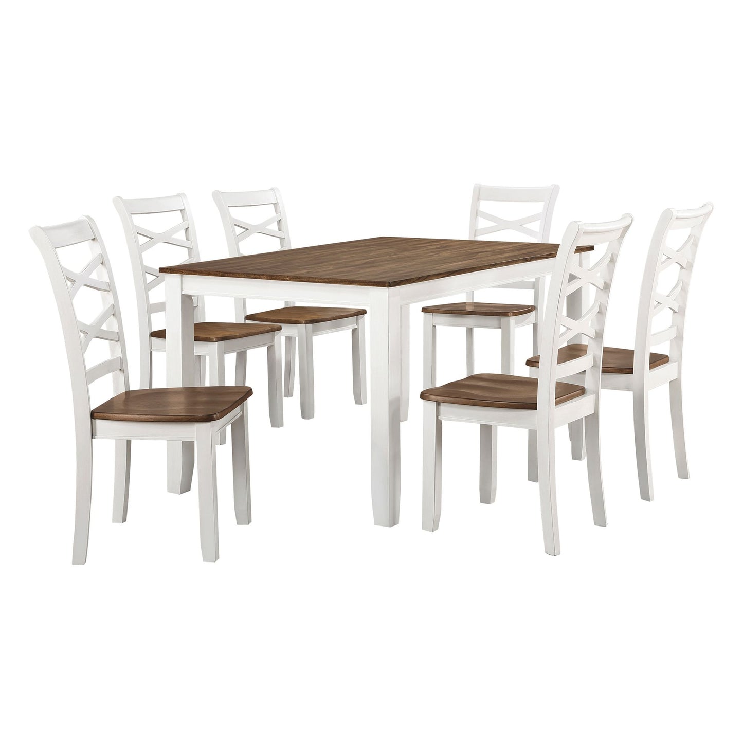 Cherry and White Finish 7pc Dining Set Table and 6 Side Chairs Set Double X-Back Design Wooden Casual Country Style Dini image 9
