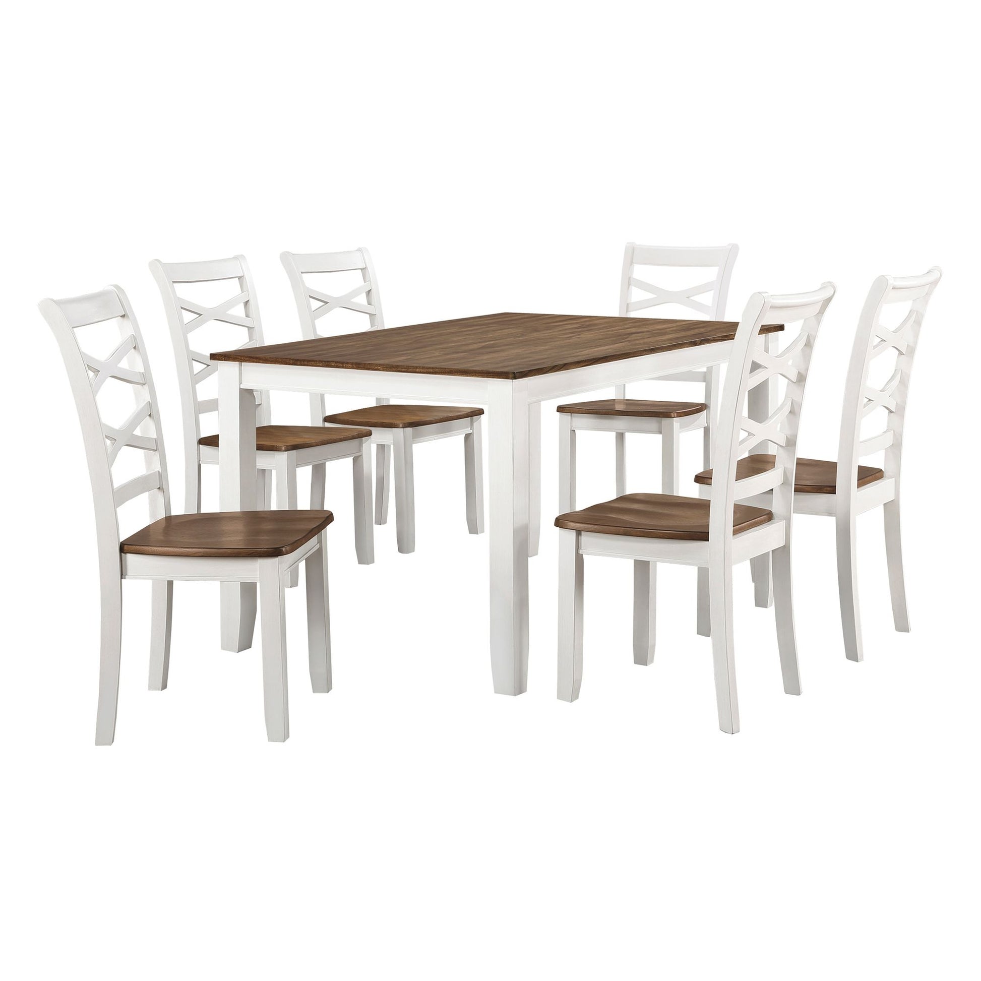 Cherry and White Finish 7pc Dining Set Table and 6 Side Chairs Set Double X-Back Design Wooden Casual Country Style Dini image 9