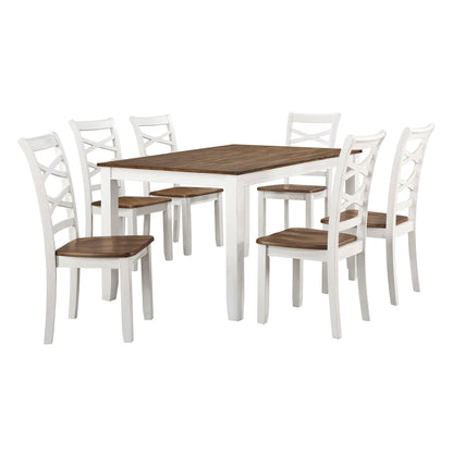Cherry and White Finish 7pc Dining Set Table and 6 Side Chairs Set Double X-Back Design Wooden Casual Country Style Dini image 9