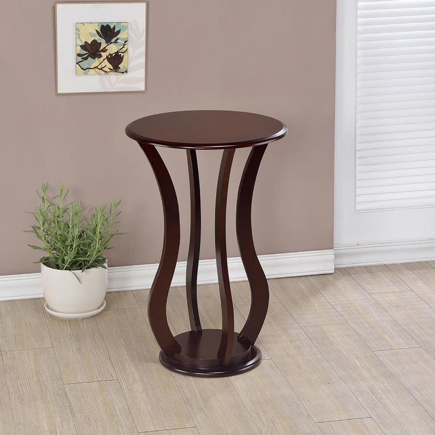Cherry Round Accent Table with Faux Marble Top image 1