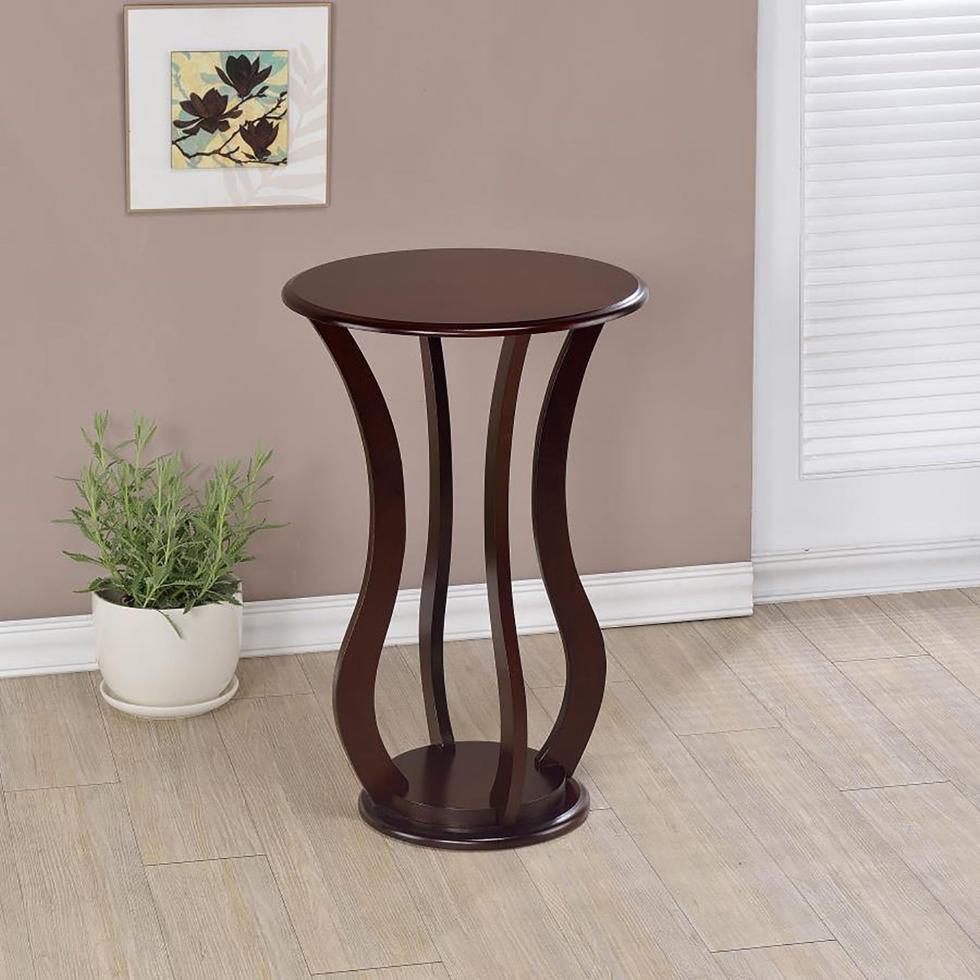 Cherry Round Accent Table with Faux Marble Top image 1