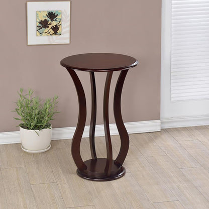Cherry Round Accent Table with Faux Marble Top image 1
