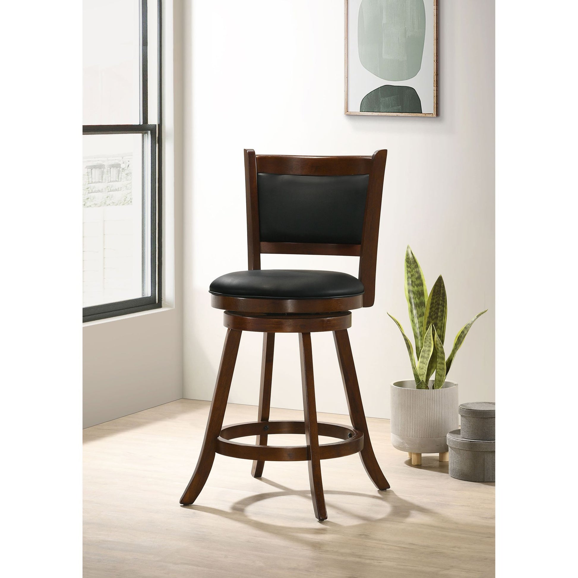 Chestnut and Black Wooden Swivel Stool (Set of 2) image 1