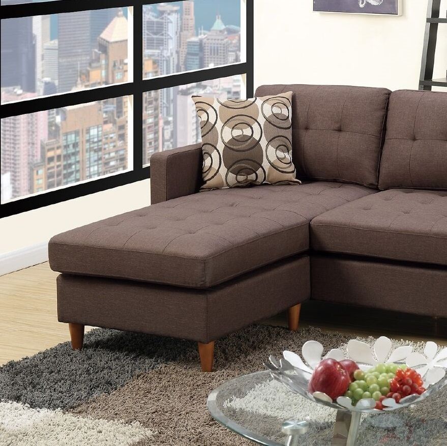 Chocolate Polyfiber Sectional Sofa Living Room Furniture Reversible Chaise Couch Pillows Tufted Back Modular Sectionals image 3
