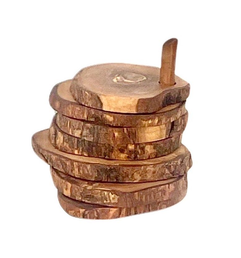 Choixe Hand-Carved Olive Wood Coaster Set with Holder, 7-Piece Heat-Resistant Rustic Drink Coasters for Wooden Table Pro image 1