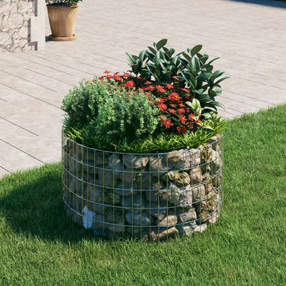 Circular Gabion Pole Galvanized Steel - 39.4 inch diameter by 19.7 inch height - Silver - Front View