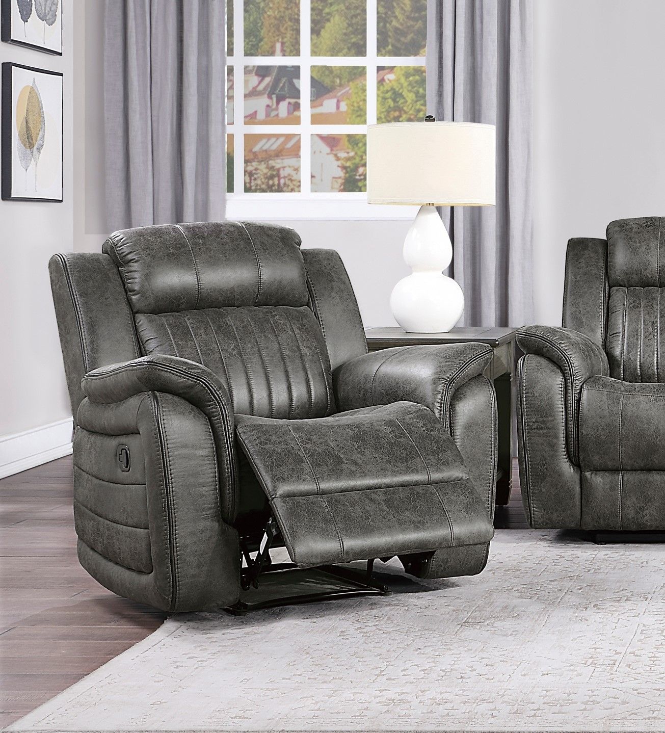 Classic Brownish Gray 1pc Reclining Chair Plush Comfort Pillow-Top Arms Vertical Tufting Solid Wood Transitional Living  image 5