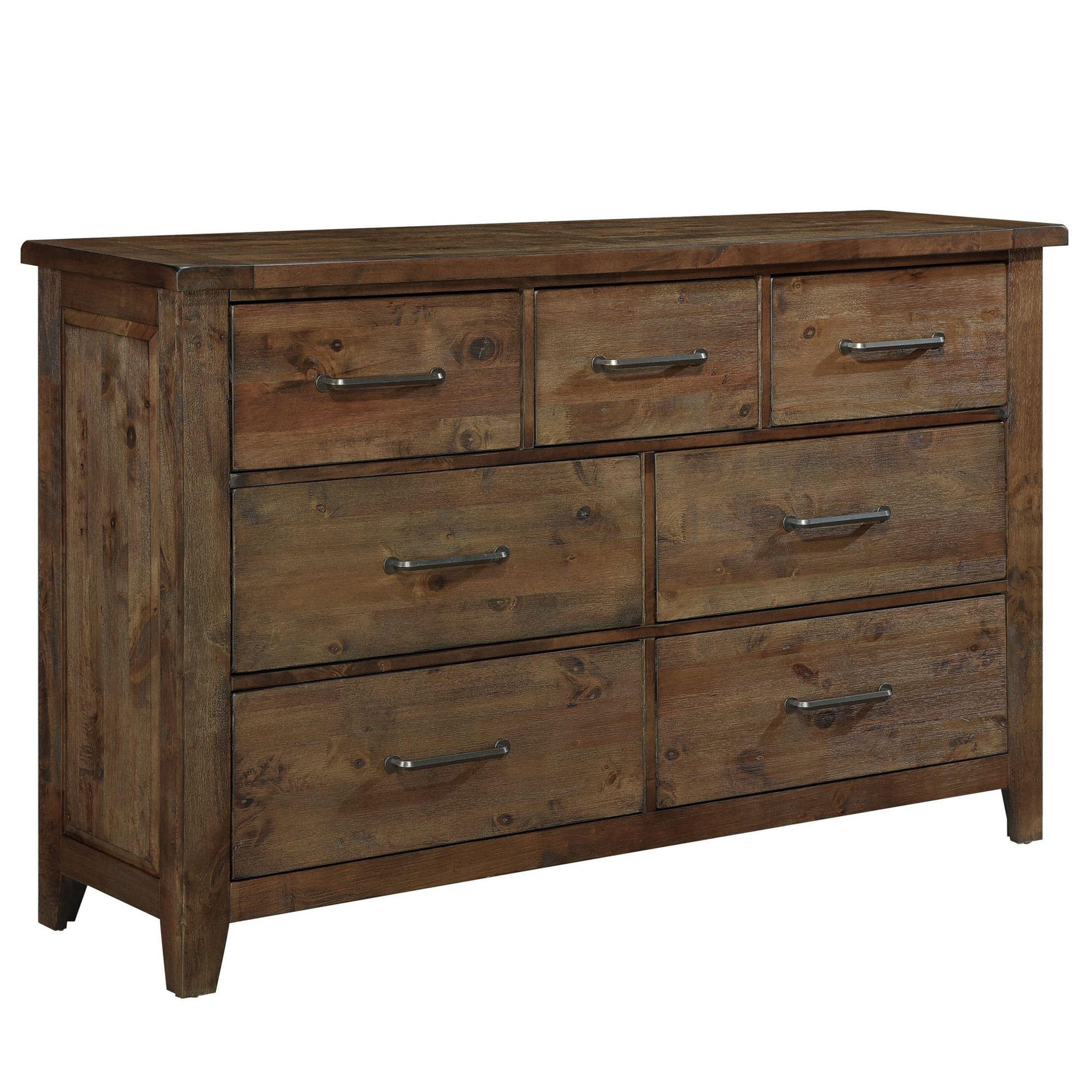Classic Burnished Brown Dresser 1pc Solid Rubberwood 7 Drawers Transitional Design Bedroom Furniture Rustic Look image 3