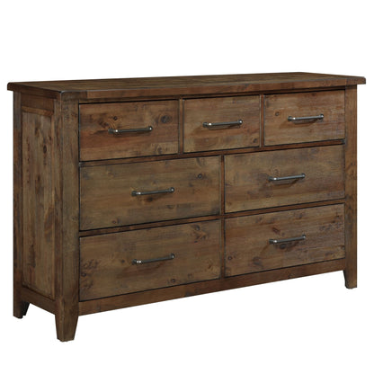 Classic Burnished Brown Dresser 1pc Solid Rubberwood 7 Drawers Transitional Design Bedroom Furniture Rustic Look image 3