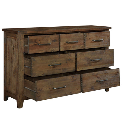 Classic Burnished Brown Dresser 1pc Solid Rubberwood 7 Drawers Transitional Design Bedroom Furniture Rustic Look image 2