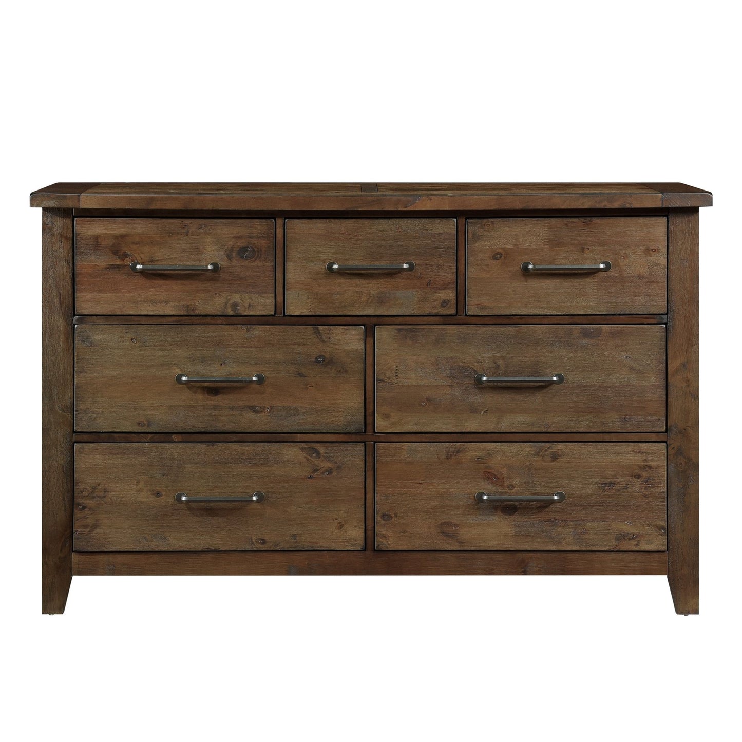 Classic Burnished Brown Dresser 1pc Solid Rubberwood 7 Drawers Transitional Design Bedroom Furniture Rustic Look image 1
