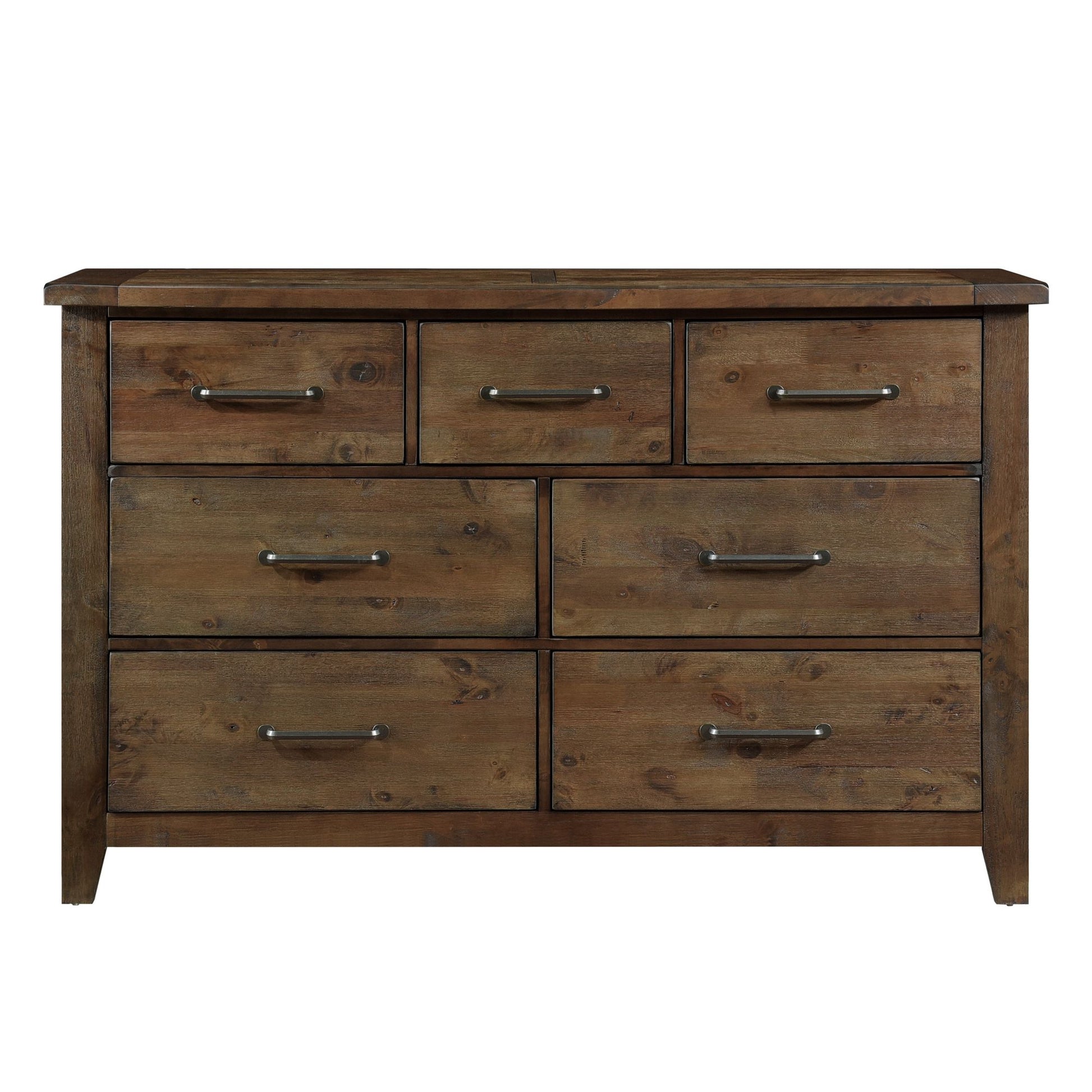 Classic Burnished Brown Dresser 1pc Solid Rubberwood 7 Drawers Transitional Design Bedroom Furniture Rustic Look image 1