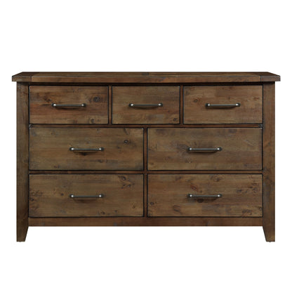 Classic Burnished Brown Dresser 1pc Solid Rubberwood 7 Drawers Transitional Design Bedroom Furniture Rustic Look image 1