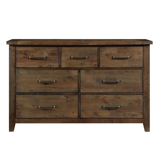 Classic Burnished Brown Dresser solid rubberwood 7 drawers front view
