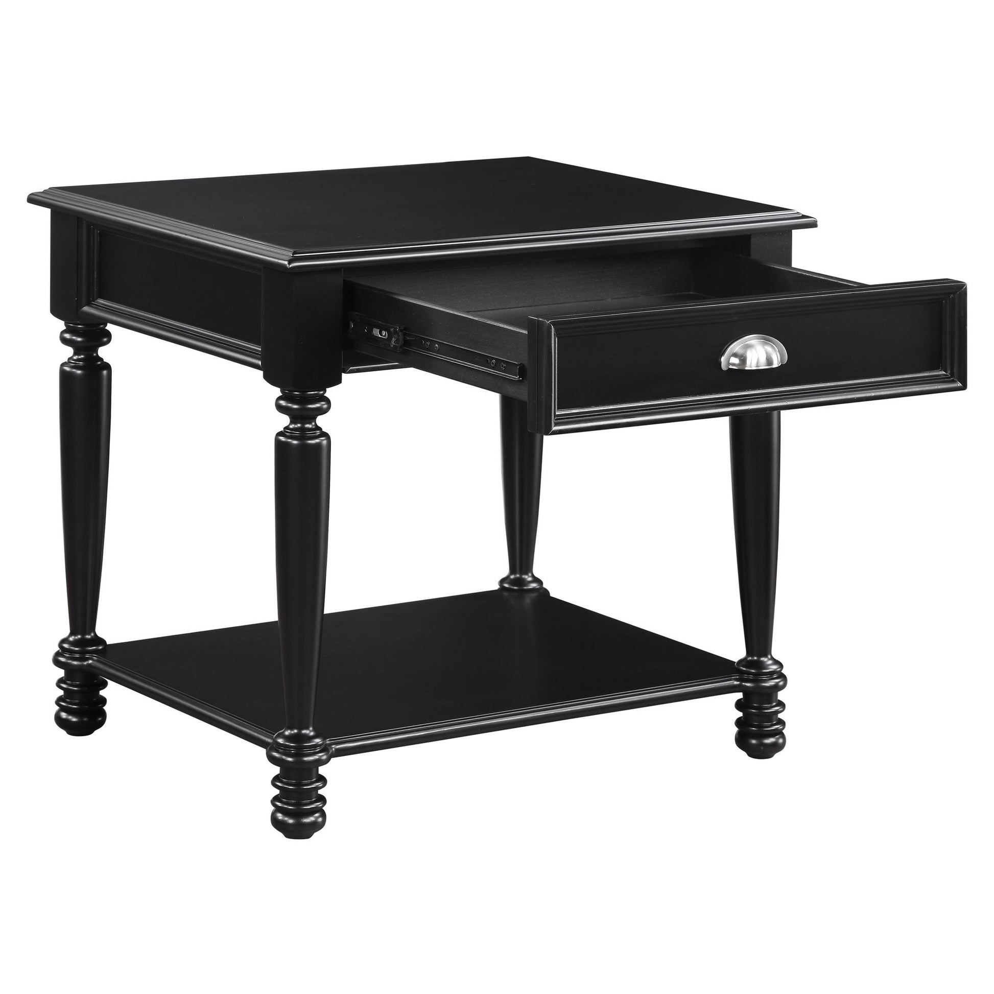 Classic Design Black Finish End Table with Drawer and Bottom Shelf Wooden Traditional Living Room Furniture 1pc Side Tab image 4