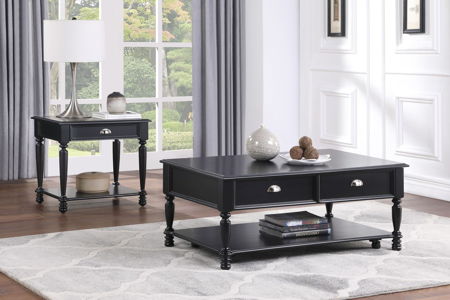 Classic Design Black Finish End Table with Drawer and Bottom Shelf Wooden Traditional Living Room Furniture 1pc Side Tab image 5