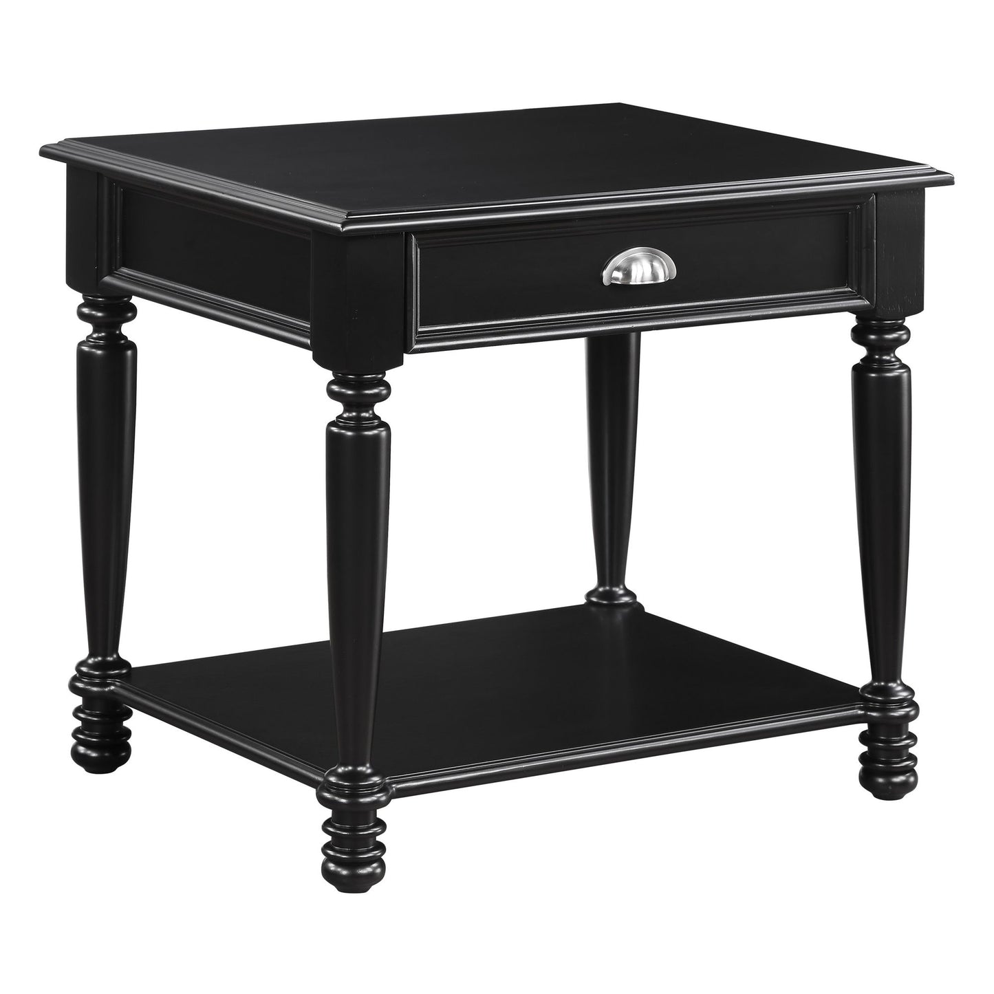 Classic Design Black Finish End Table with Drawer and Bottom Shelf Wooden Traditional Living Room Furniture 1pc Side Tab image 3