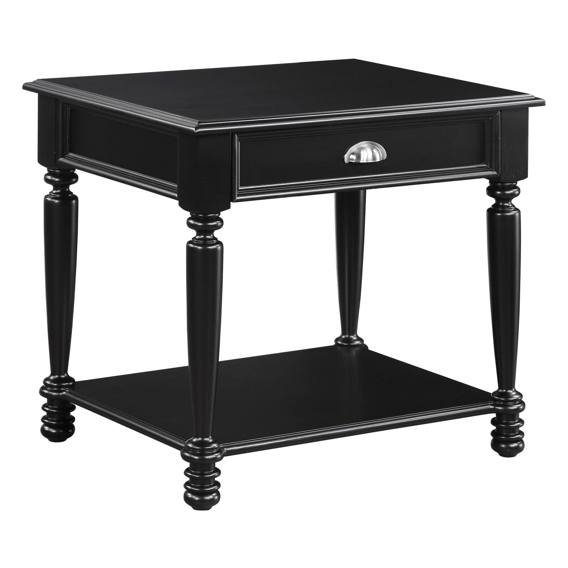 Classic Design Black Finish End Table with Drawer and Bottom Shelf Wooden Traditional Living Room Furniture 1pc Side Tab image 3