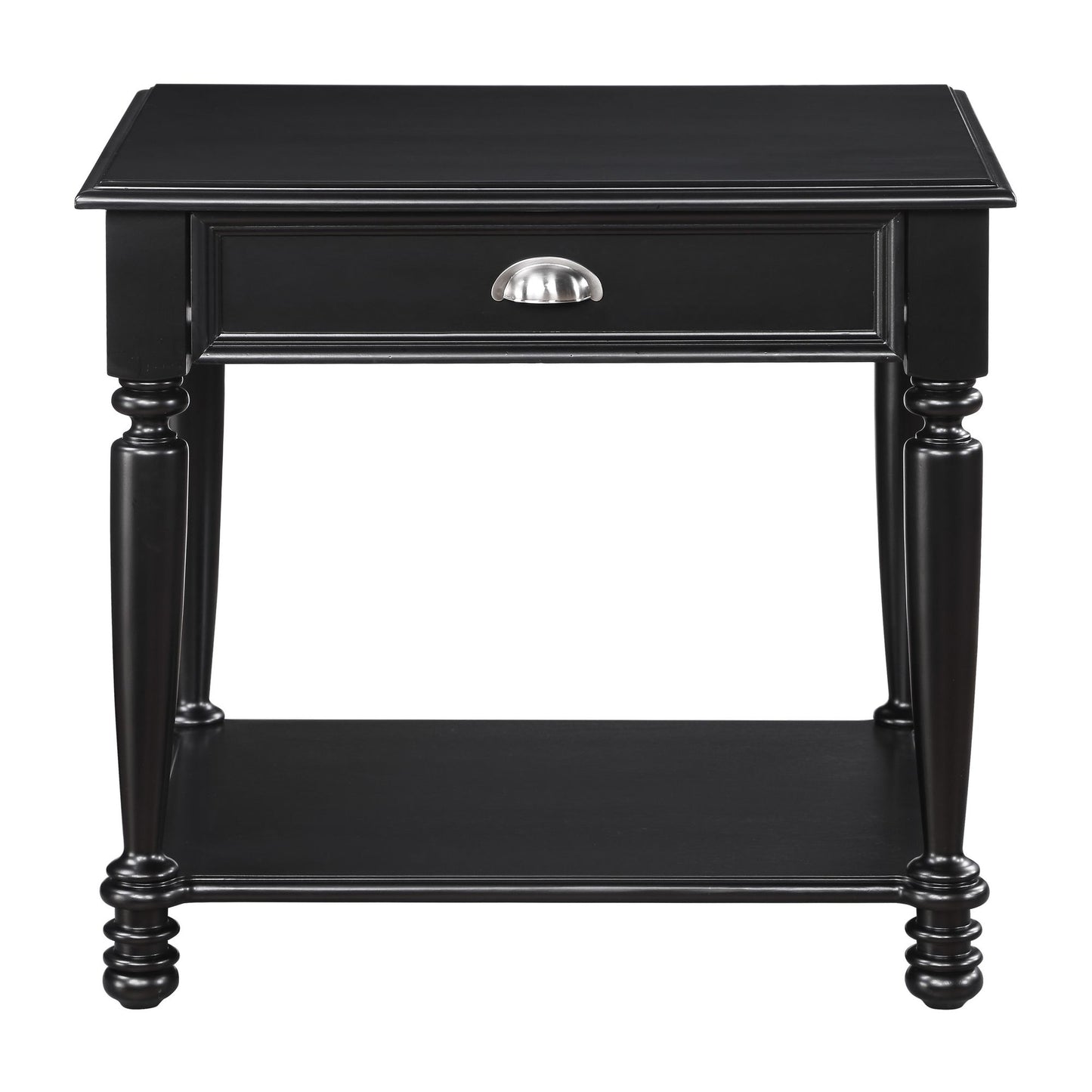 Classic Design Black Finish End Table with Drawer and Bottom Shelf Wooden Traditional Living Room Furniture 1pc Side Tab image 2