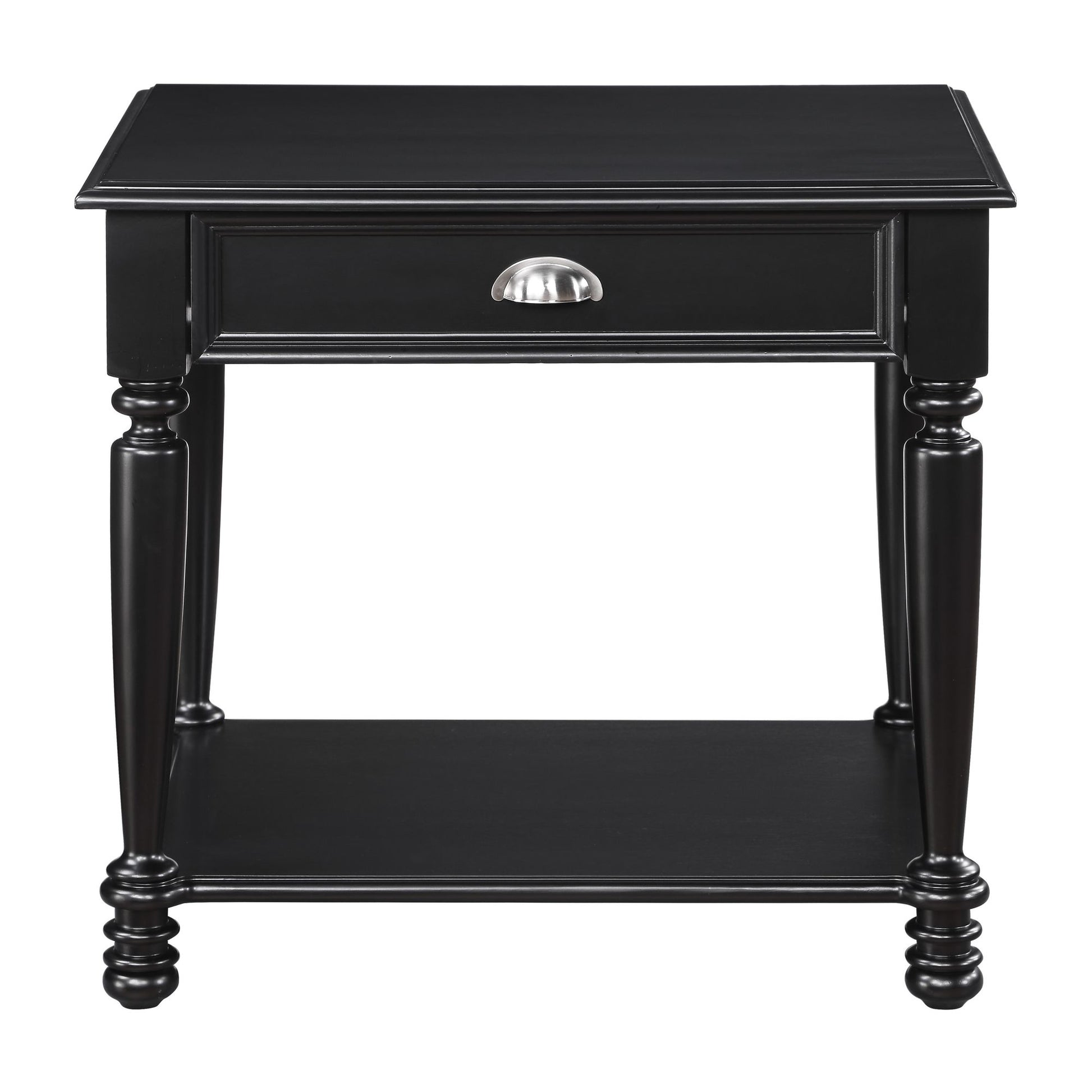 Classic Design Black Finish End Table with Drawer and Bottom Shelf Wooden Traditional Living Room Furniture 1pc Side Tab image 2