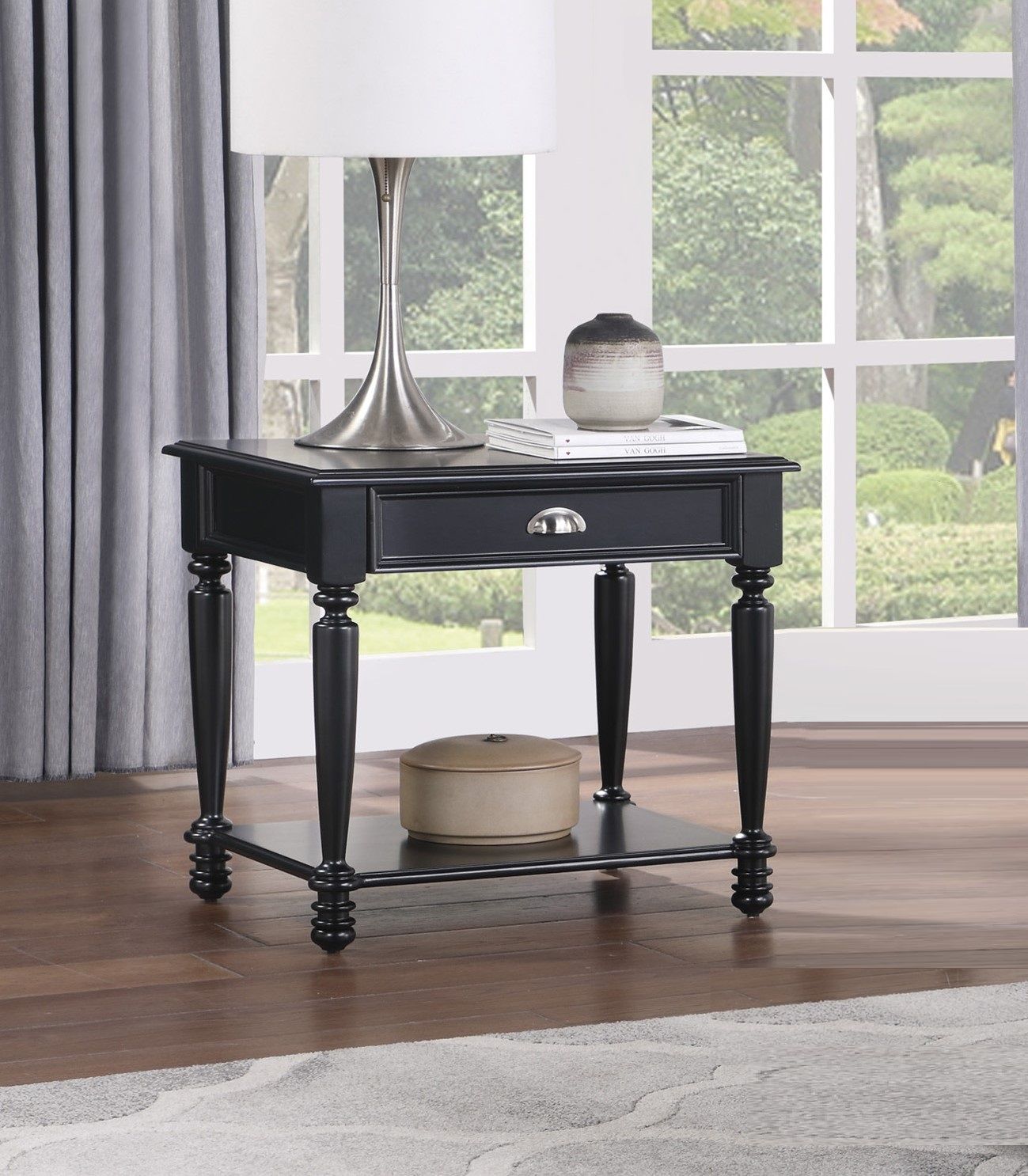Classic Design Black Finish End Table with Drawer and Bottom Shelf Wooden Traditional Living Room Furniture 1pc Side Tab image 1
