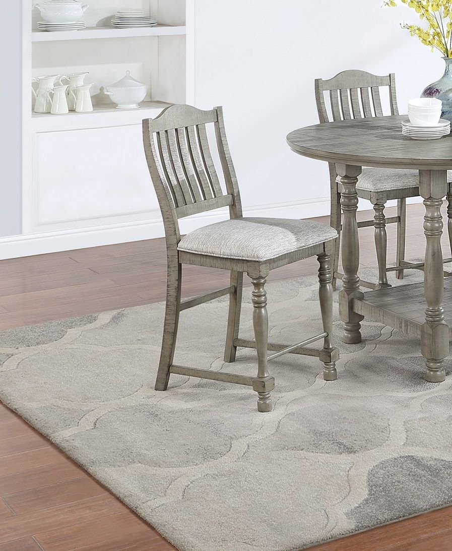 Classic Light Grey Plush Upholstered Cushion Chairs Set of 2pc High Dining Chair Open Slats Back Design image 1