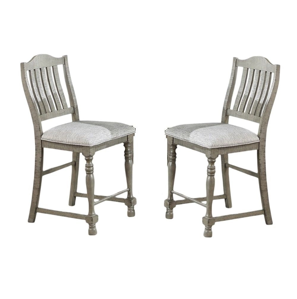 Classic Light Grey Plush Upholstered Cushion Chairs Set of 2pc High Dining Chair Open Slats Back Design image 2