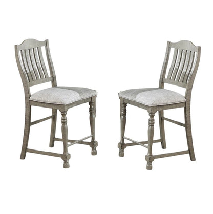 Classic Light Grey Plush Upholstered Cushion Chairs Set of 2pc High Dining Chair Open Slats Back Design image 2