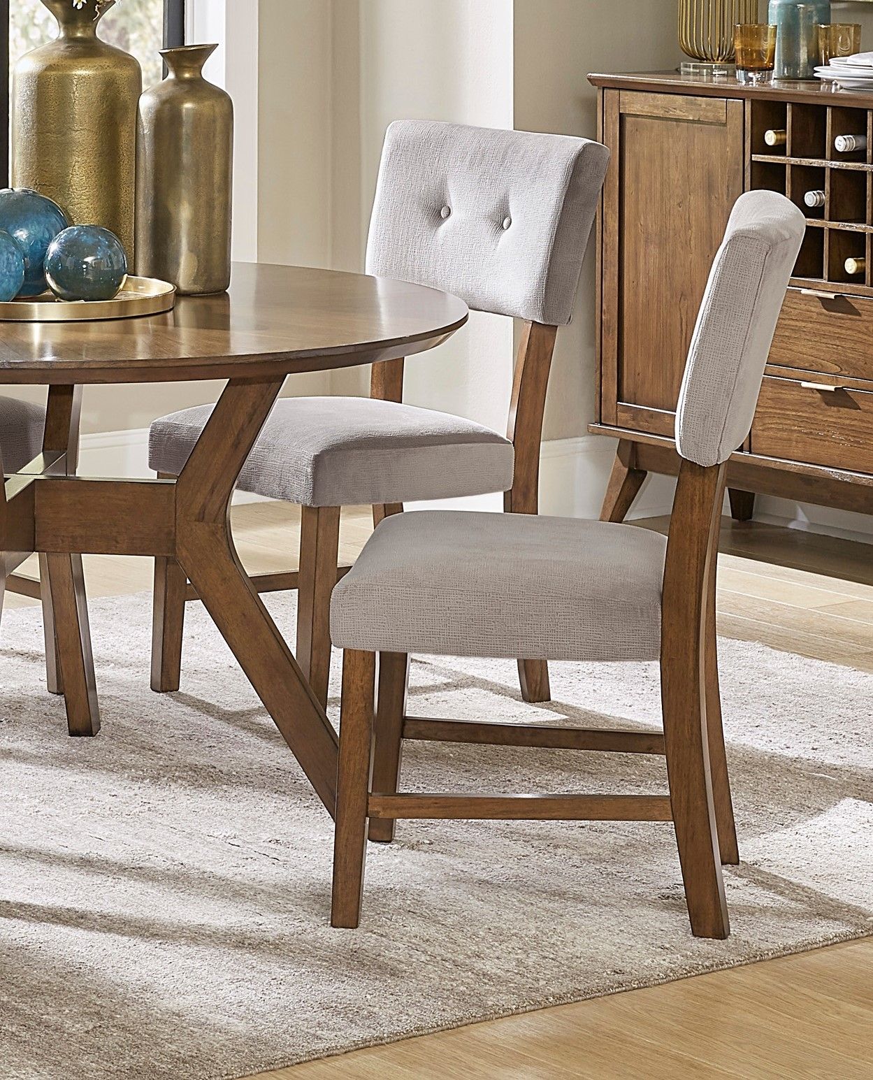 Classic Light Oak Finish Dining Chairs Set of 2 Button-Tufted Gray Upholstery Mid-Century Modern Design Wooden Kitchen D image 3