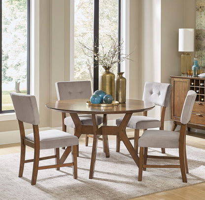 Classic Light Oak Finish Dining Chairs Set of 2 Button-Tufted Gray Upholstery Mid-Century Modern Design Wooden Kitchen D image 5