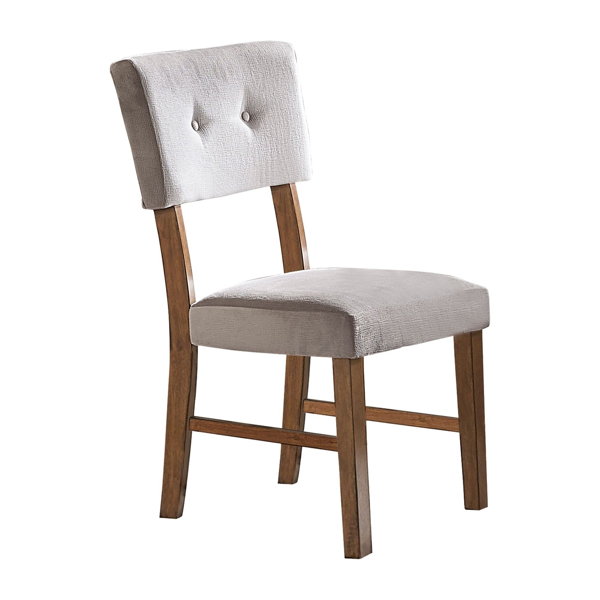Classic Light Oak Finish Dining Chairs Set of 2 Button-Tufted Gray Upholstery Mid-Century Modern Design Wooden Kitchen D image 1