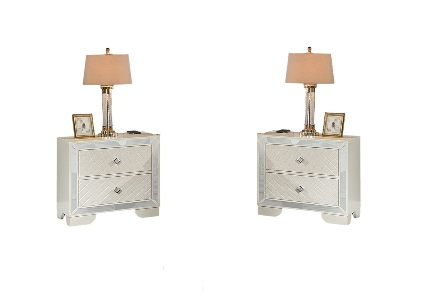 Classic Luxury Look Cream 1pc Nightstand Wooden Bedside Table 2x Drawers w Mirror Glass Panel Bedroom Furniture image 7