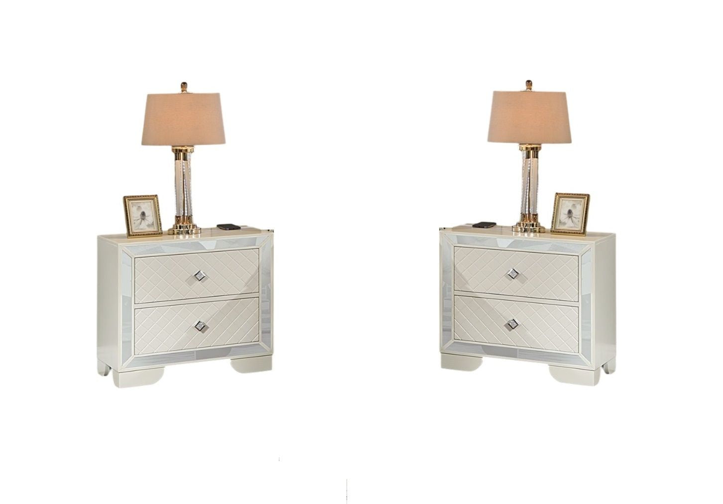 Classic Luxury Look Cream 1pc Nightstand Wooden Bedside Table 2x Drawers w Mirror Glass Panel Bedroom Furniture image 7