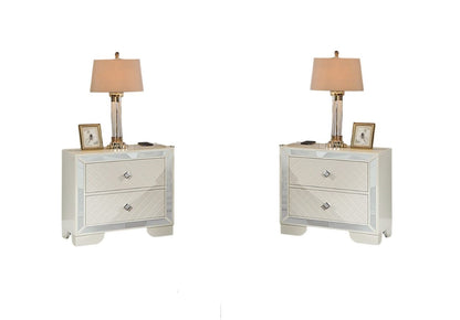 Classic Luxury Look Cream 1pc Nightstand Wooden Bedside Table 2x Drawers w Mirror Glass Panel Bedroom Furniture image 7