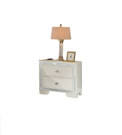 Classic Luxury Look Cream 1pc Nightstand Wooden Bedside Table 2x Drawers w Mirror Glass Panel Bedroom Furniture image 5