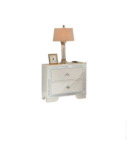 Classic Luxury Look Cream 1pc Nightstand Wooden Bedside Table 2x Drawers w Mirror Glass Panel Bedroom Furniture image 6