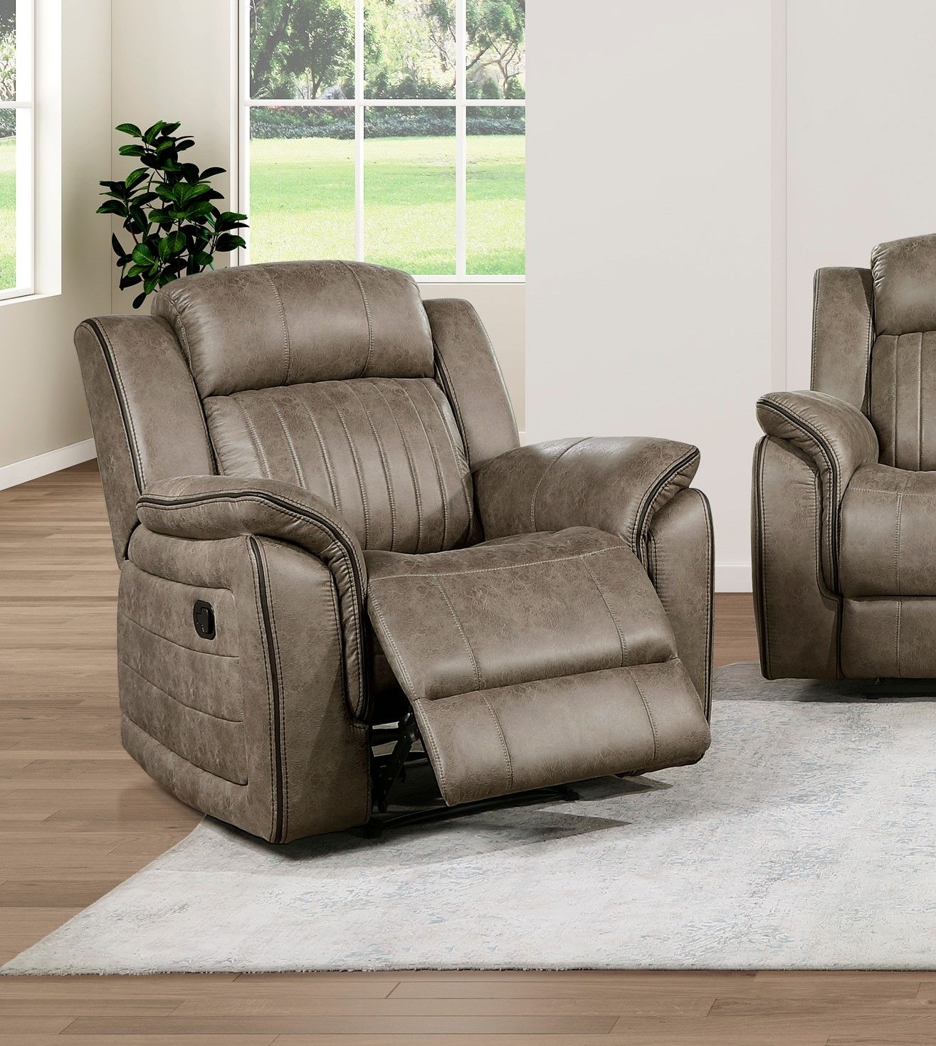 Classic Sandy Brown 1pc Reclining Chair Plush Comfort Pillow-Top Arms Vertical Tufting Solid Wood Luxury Living Room Fur image 6