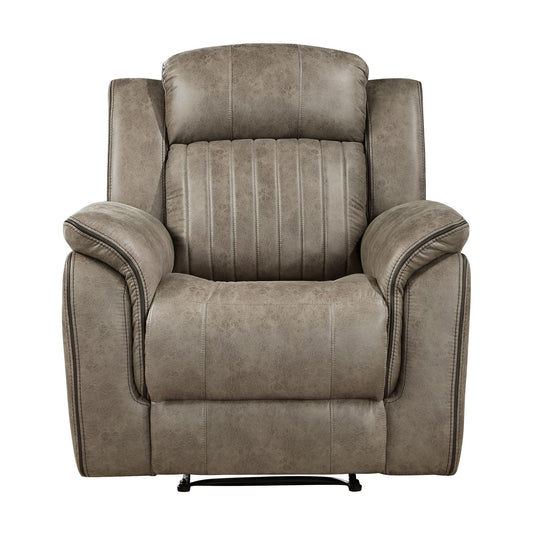 Classic Sandy Brown Reclining Chair with plush pillow-top arms and vertical tufting - front view