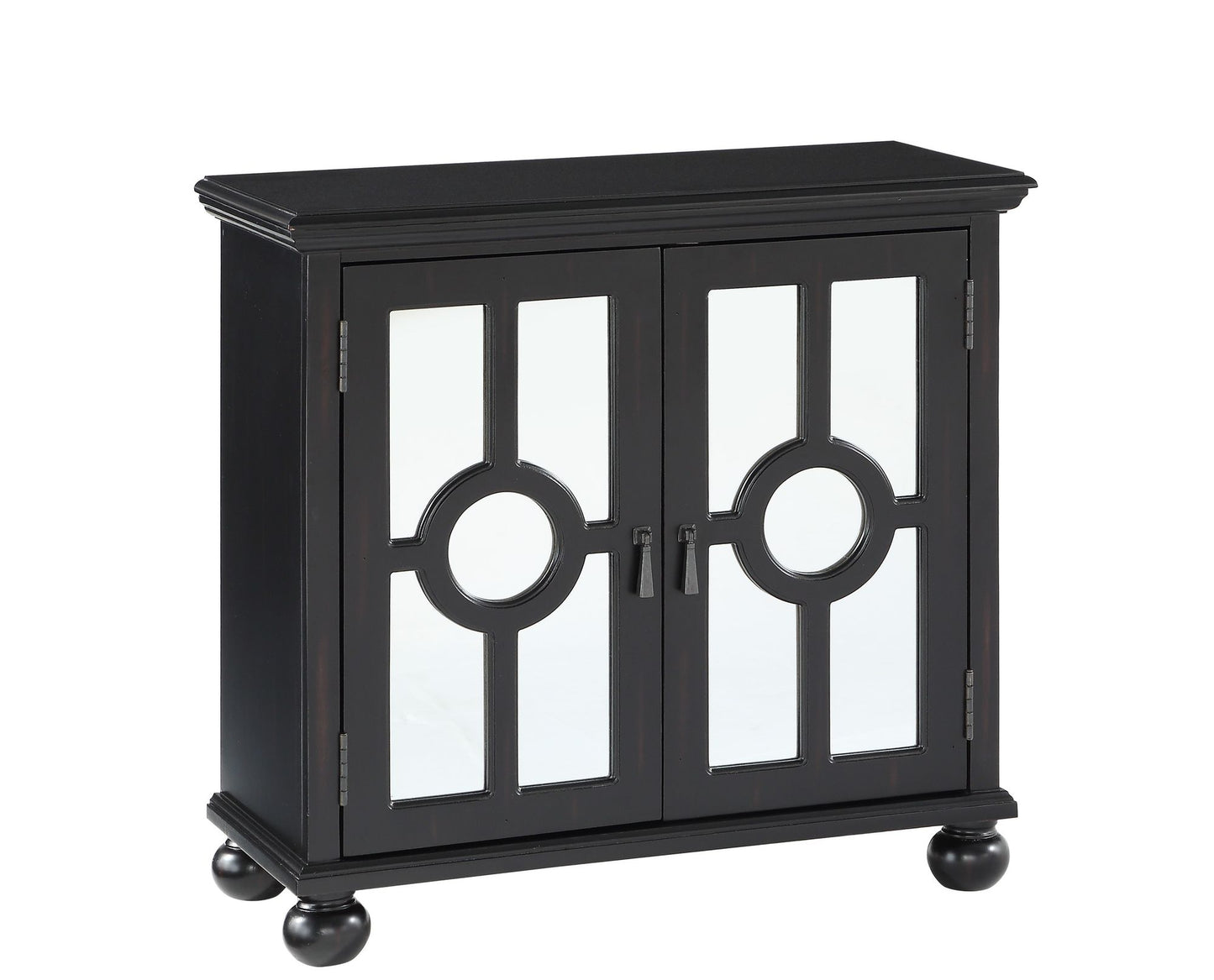 Classic Storage Cabinet 1pc Modern Traditional Accent Chest with Mirror Doors Antique Black Finish Pendant Pulls Wooden  image 3