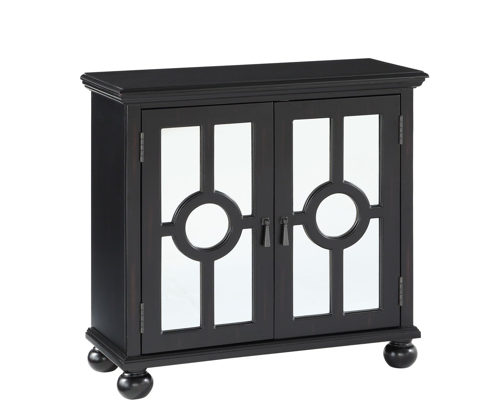 Classic Storage Cabinet 1pc Modern Traditional Accent Chest with Mirror Doors Antique Black Finish Pendant Pulls Wooden  image 3