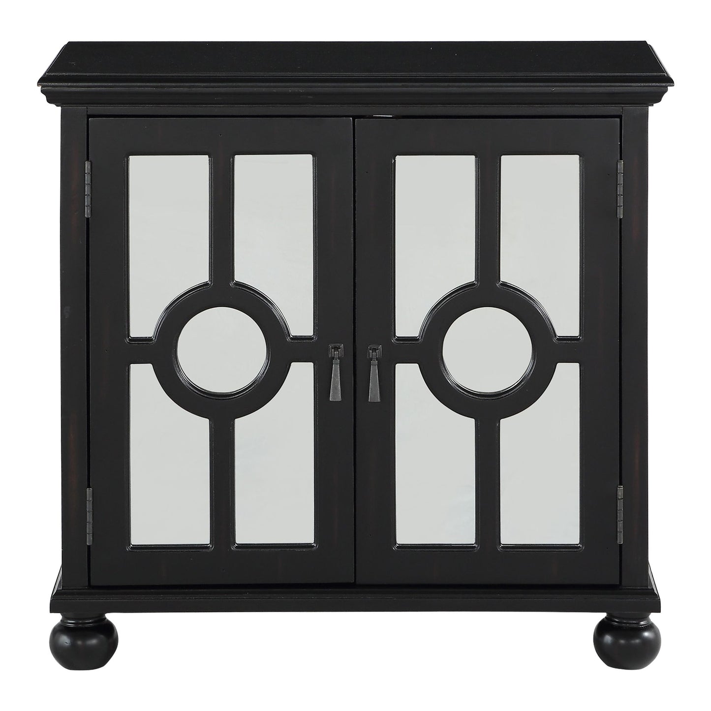 Classic Storage Cabinet 1pc Modern Traditional Accent Chest with Mirror Doors Antique Black Finish Pendant Pulls Wooden  image 2