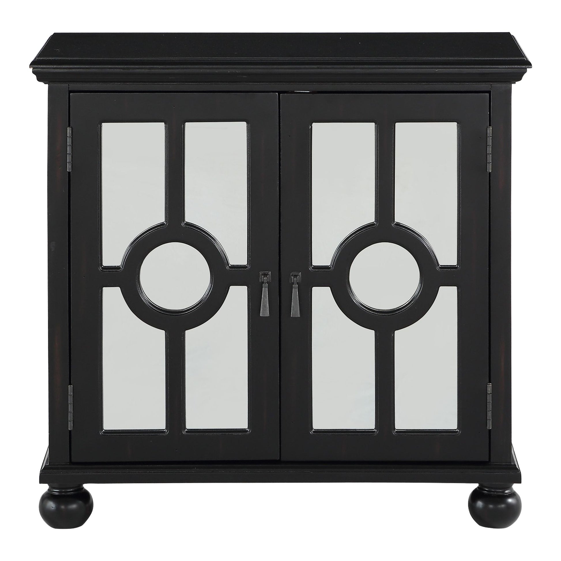 Classic Storage Cabinet 1pc Modern Traditional Accent Chest with Mirror Doors Antique Black Finish Pendant Pulls Wooden  image 2