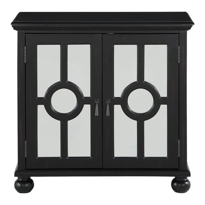 Classic Storage Cabinet 1pc Modern Traditional Accent Chest with Mirror Doors Antique Black Finish Pendant Pulls Wooden  image 2